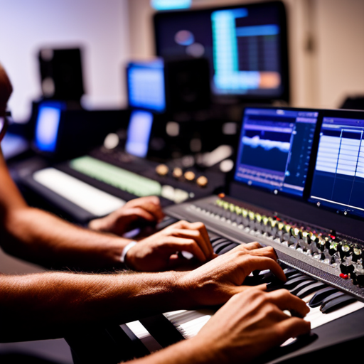 An image of a sound engineer using specialized software to edit the sound for an animated feature